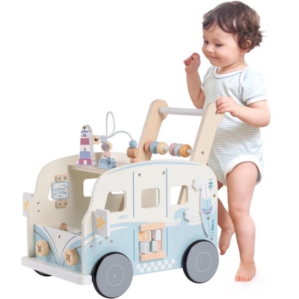 Robud Baby Push Walker Wooden Furniture Multi-Functional Toy Maze Vacaction Bus